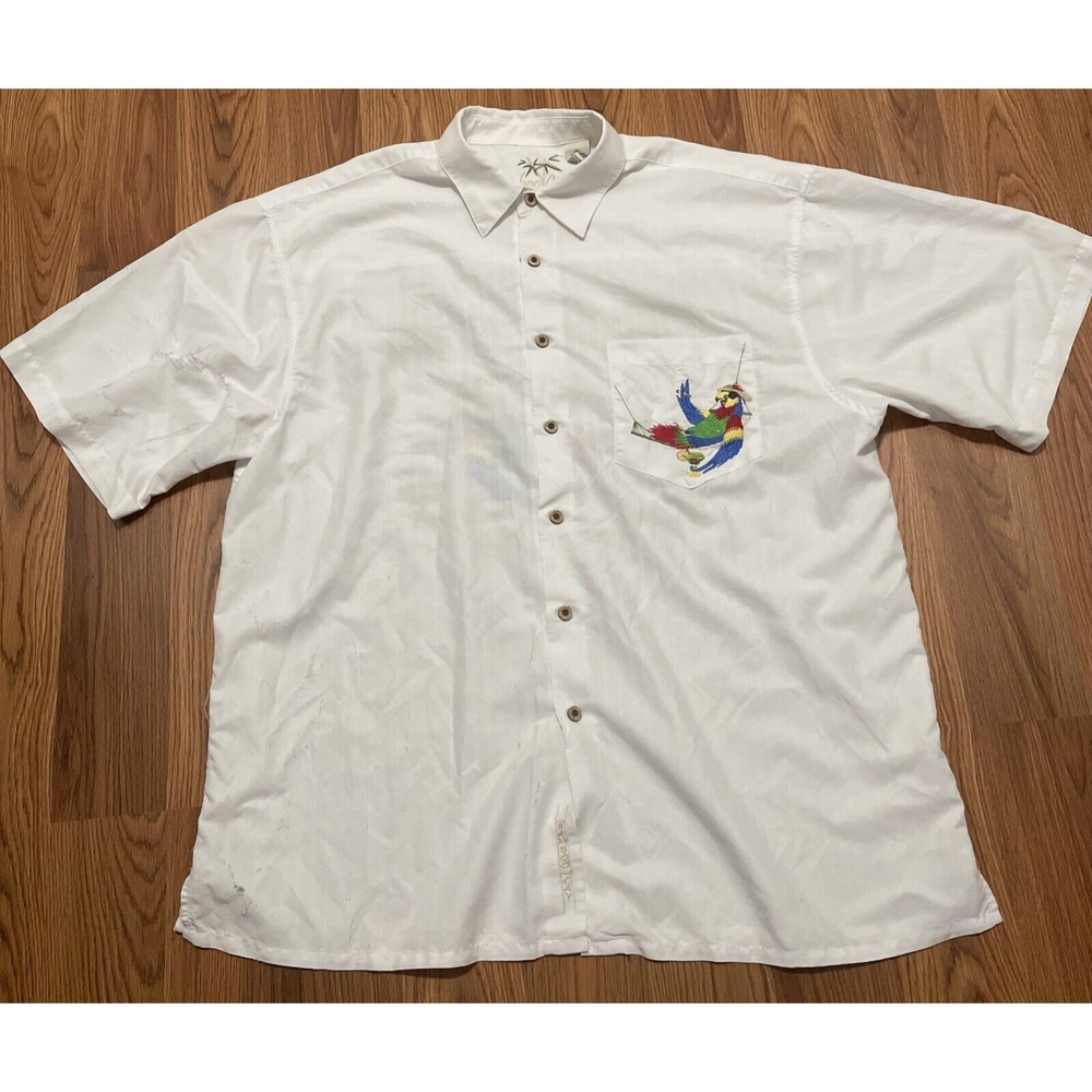 Bamboo Cay Shirt Mens Extra Large Hawaiian Parrot Embroidered Tropical Flaw